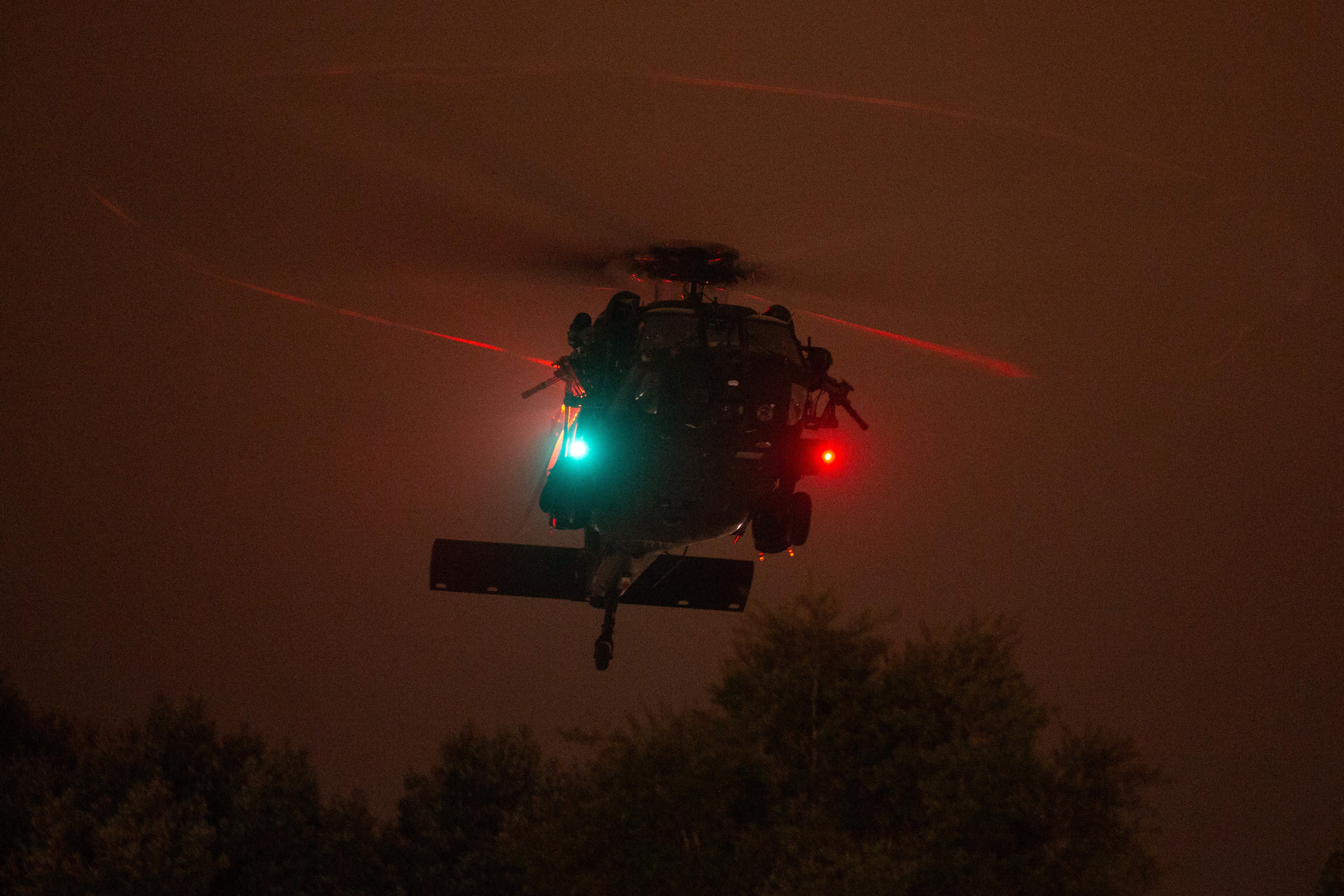 A US Army Blackhawk helicopter comes in to land during...