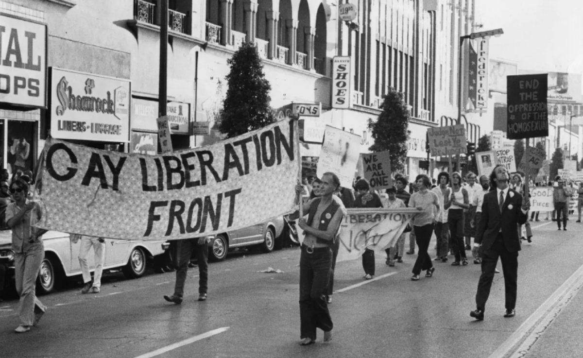 The first L.A. Pride Parade on Hollywood Boulevard in June 1970.