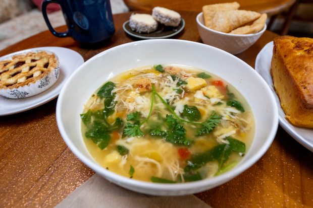 Sopa Guaraní or Paraguayan chicken stew is served at Cafe Guarani in Pacific Grove. The cafe is the only Paraguayan restaurant on the West Coast. (Doug Duran/Bay Area News Group)