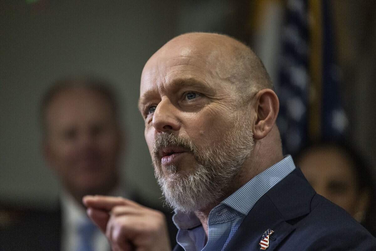 Republican gubernatorial candidate Steve Hilton speaks at the California Republican Party headquarters in Sacramento on Wednesday, June 3, 2026, after a first-place primary showing on Election Night.