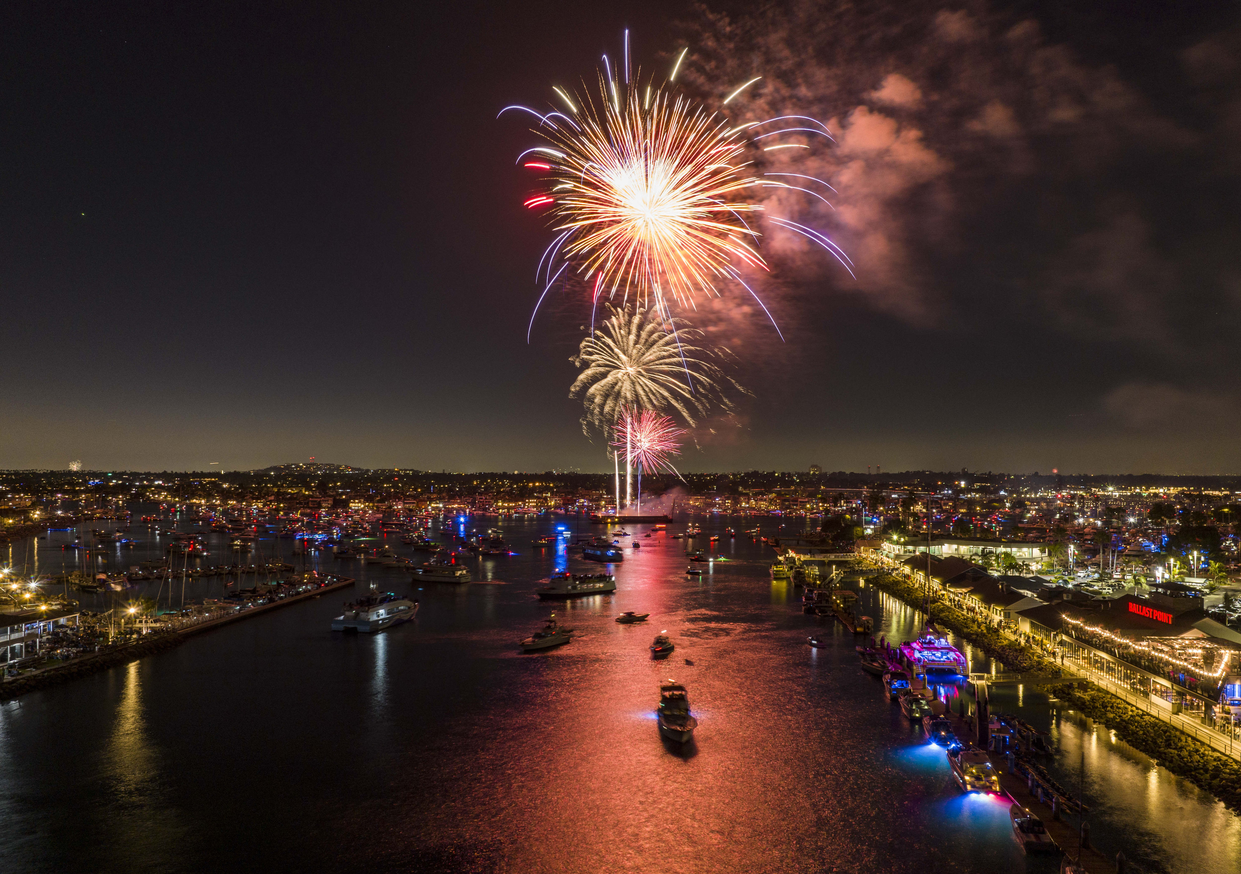 Fireworks explode over Alamitos Bay during The Big Bang on...