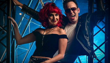 Erin Rose Solorio, left, and Sean Okuniewicz in San Jose Stage Company’s “We Will Rock You.”