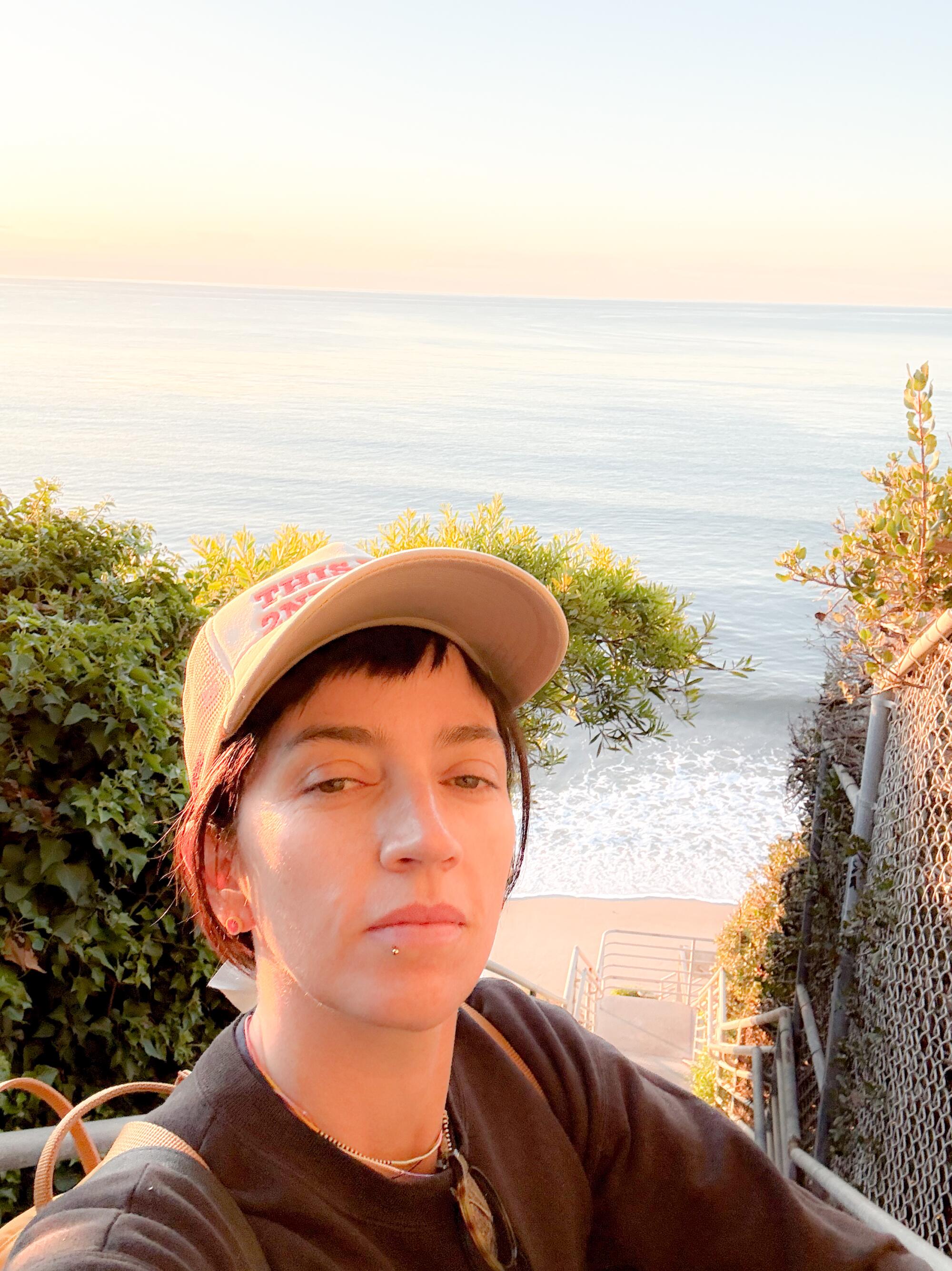 Jackie Snow takes a selfie by the new public stairs at Escondido Beach, also known as Hidden Beach.