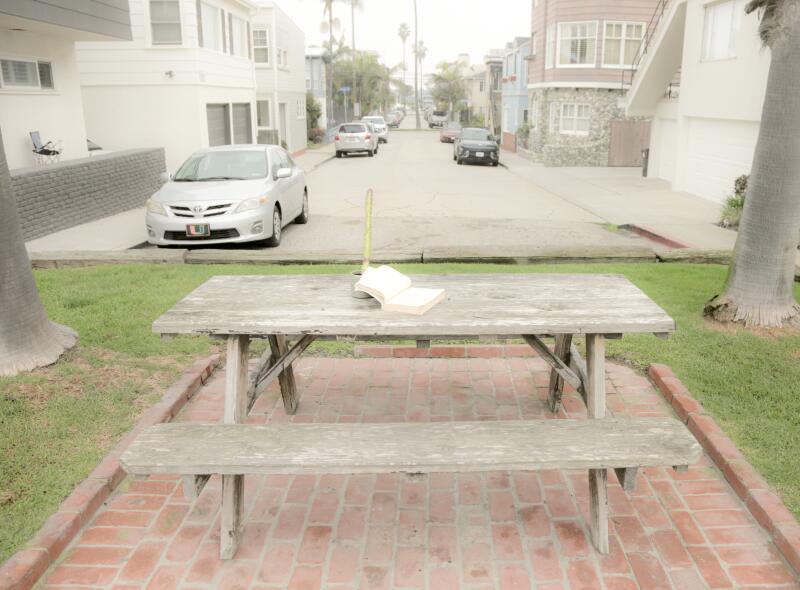 A bench off the Long Beach boardwalk, near the start of the 75-mile walk.