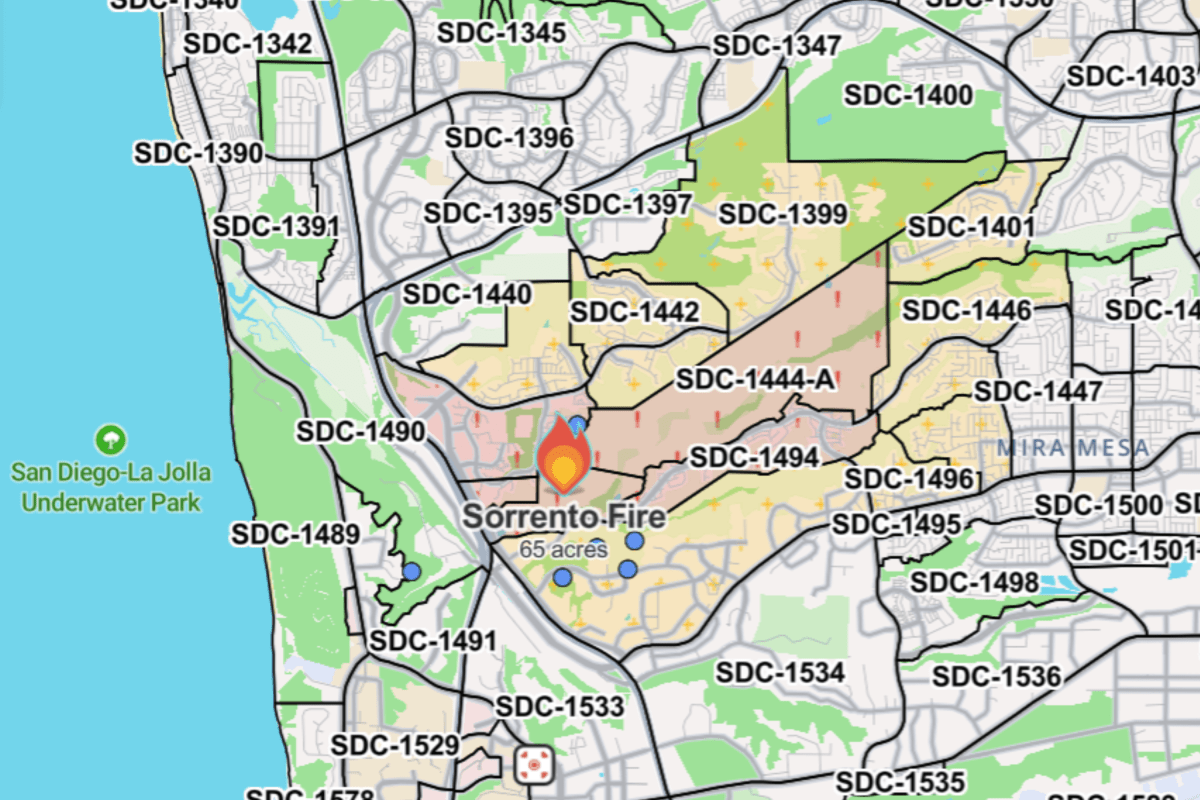 Sorrento Fire Map Shows Evacuations in San Diego as Wildfire Rages