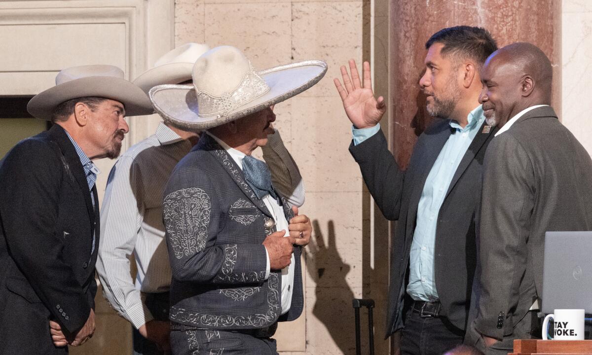 Rodeo supporters meet with Los Angeles City Council members.