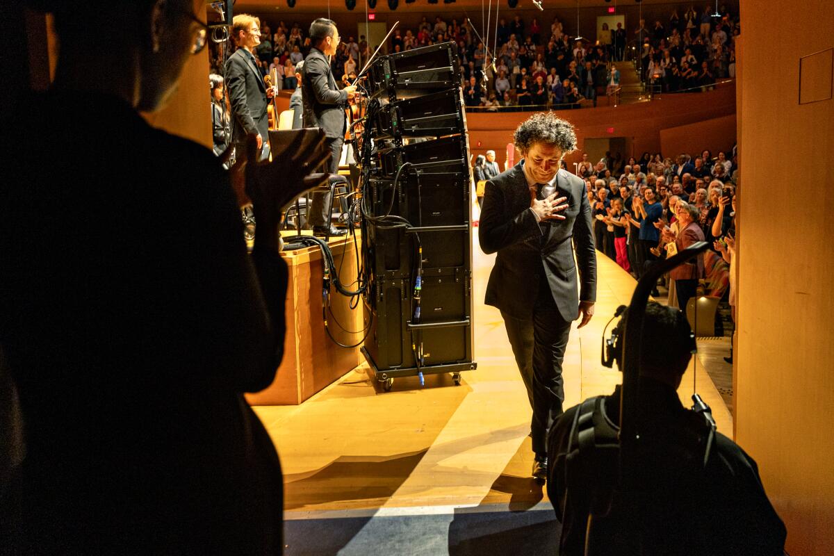  Gustavo Dudamel exits the Walt Disney Hall stage after his final concert 
