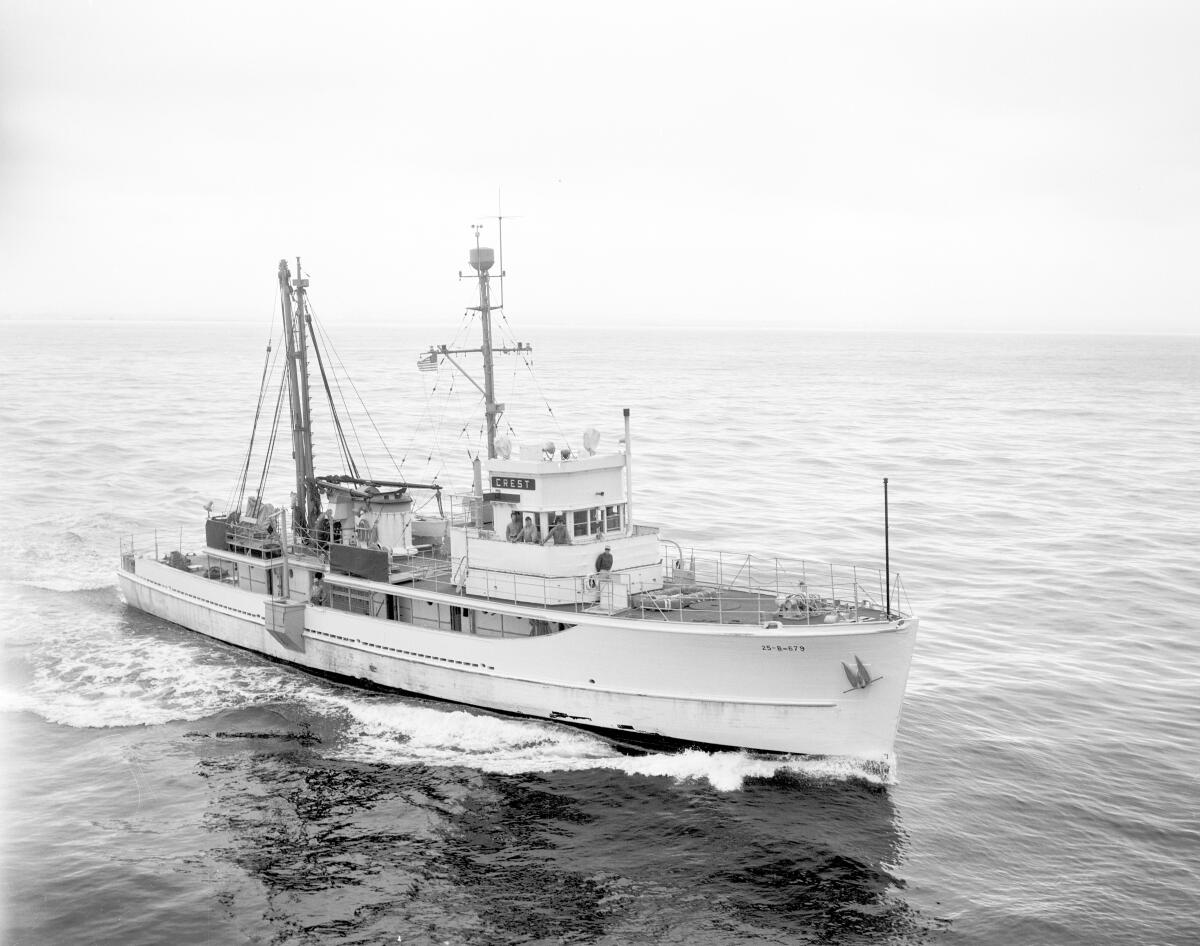 The R/V Crest, pictured here in the 1940s, was one of the first research vessels used to conduct CalCOFI research cruises. 