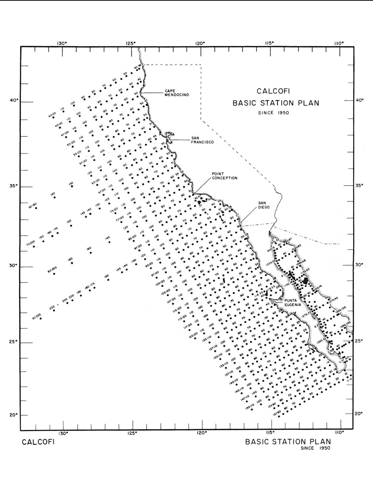 Map of CalCOFI sampling stations off the California coast