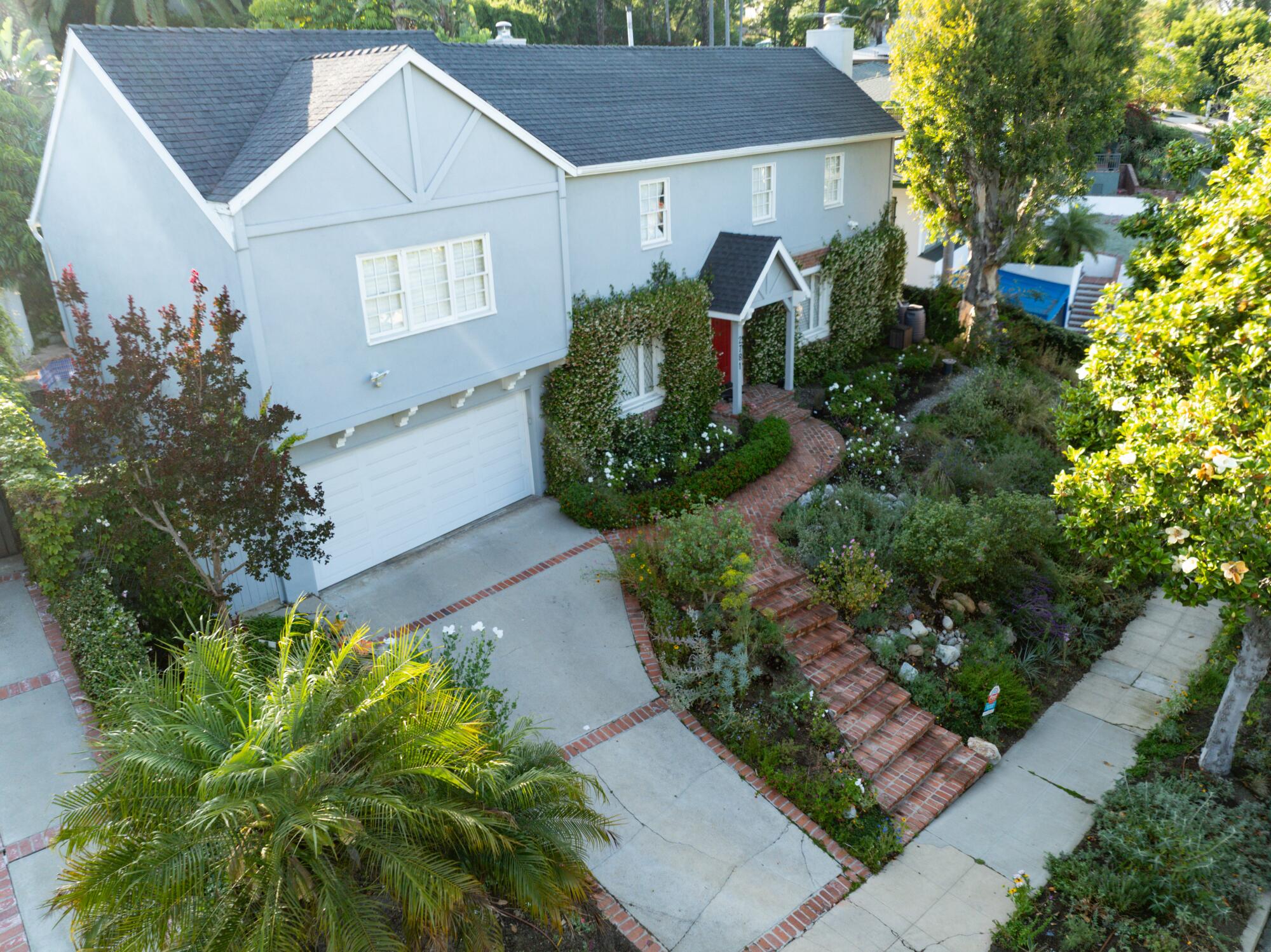 An aerial of Julia Lee's garden at her home in Cheviot Hills.