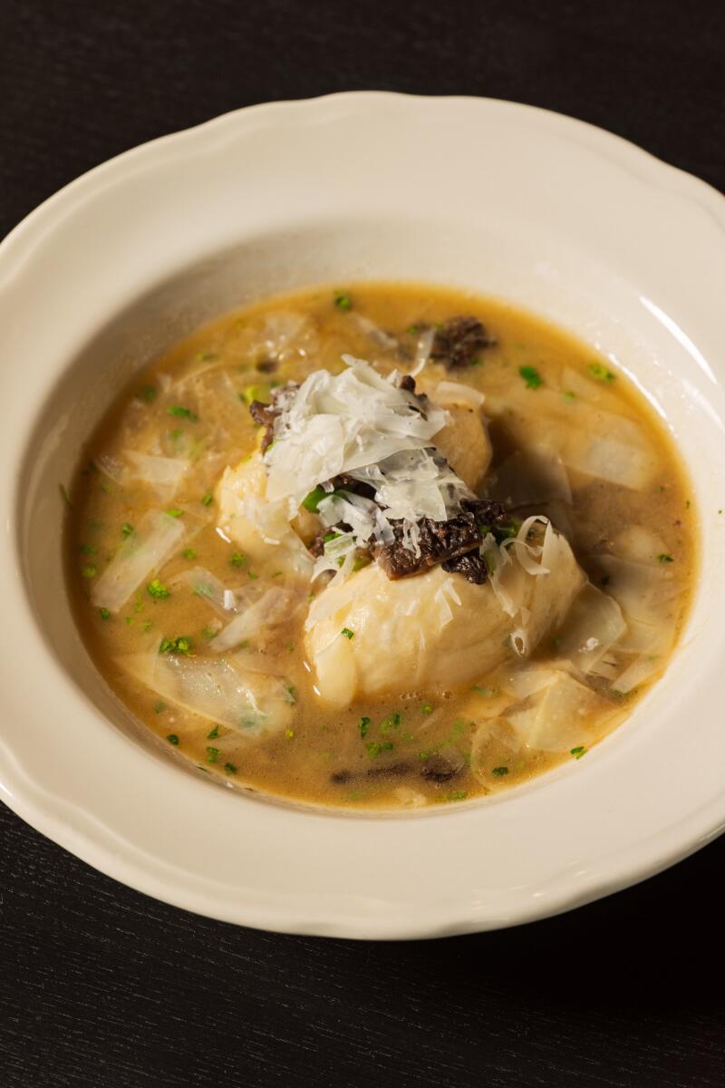The ricotta dumplings are served in a Madeira mushroom broth at Henrietta.