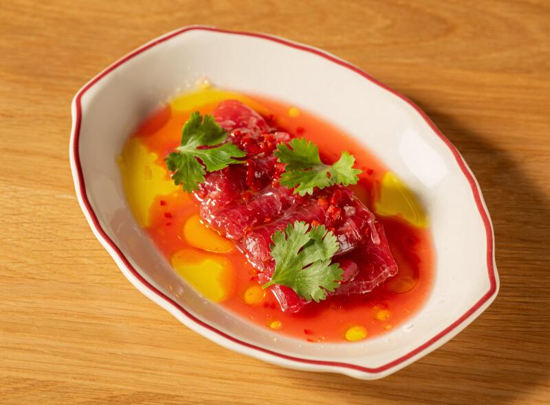 The tuna crudo at Henrietta is dressed in a calamansi and blood orange vinaigrette.