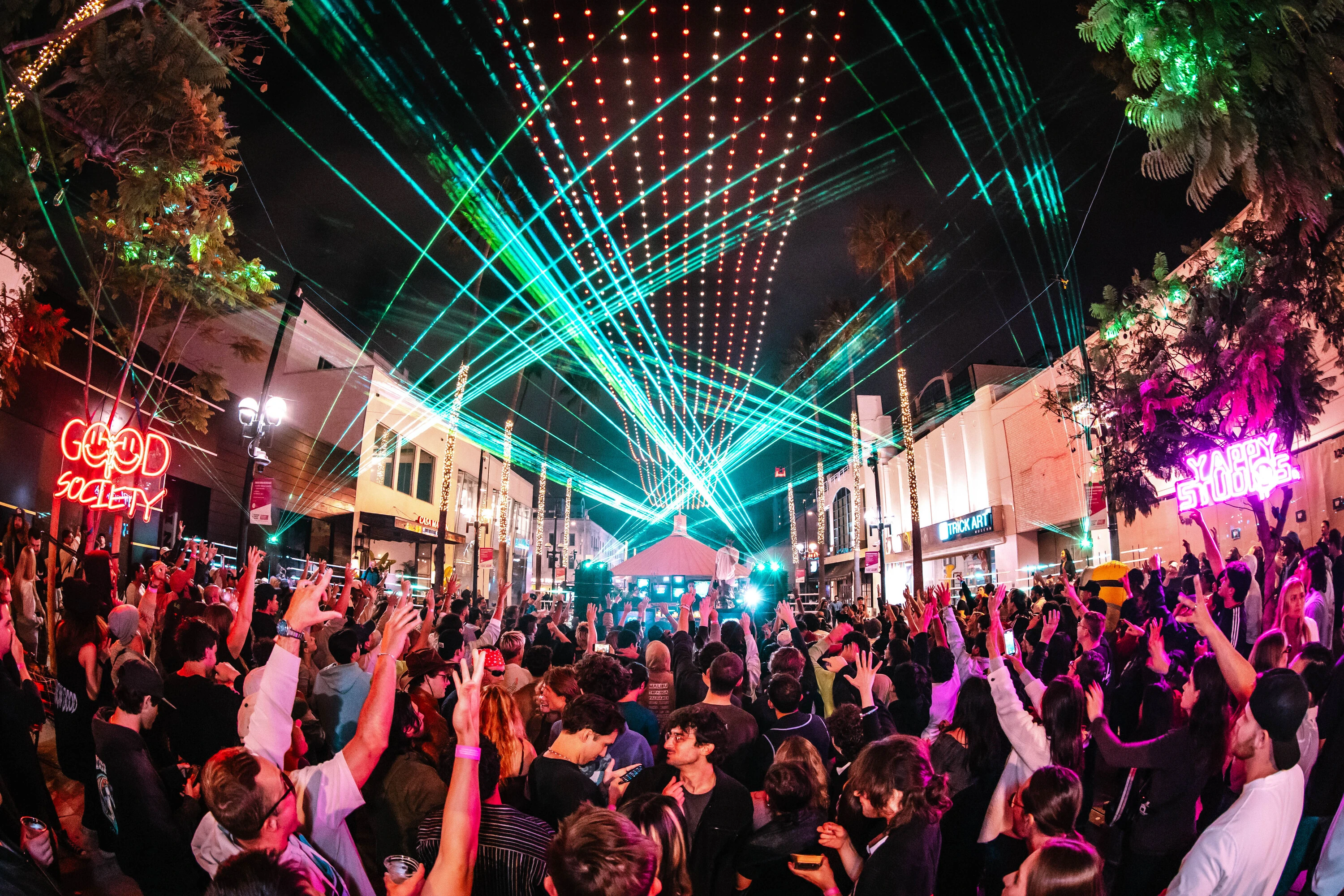 Crowds of people in Third Street Promenade for Santa Monica Block Fest.