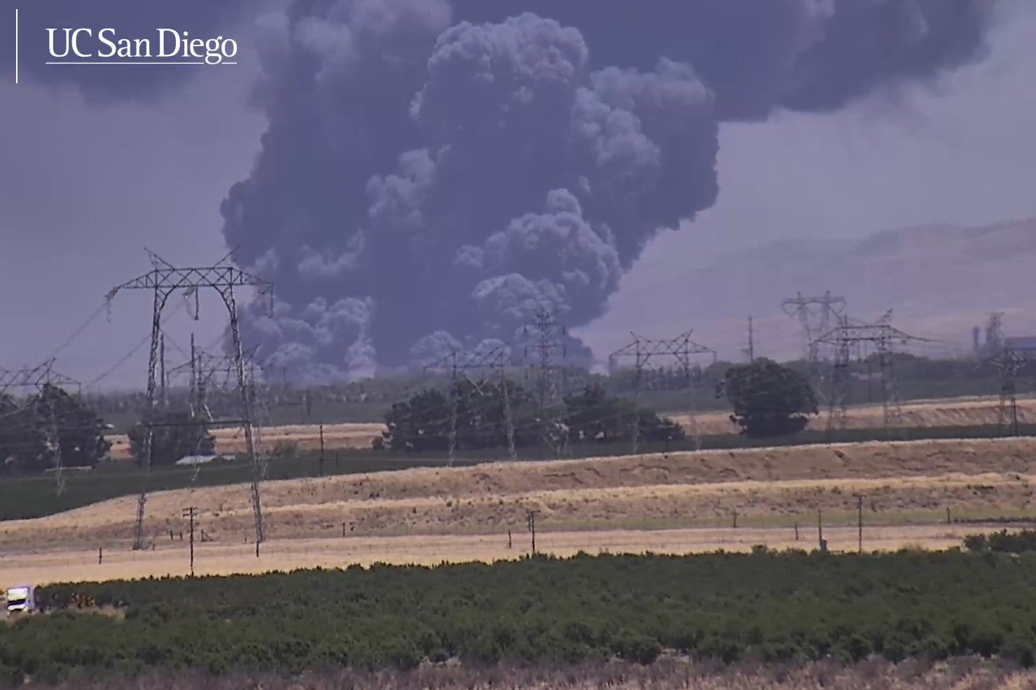 Smoke visible for miles as fire erupts at California medical warehouse