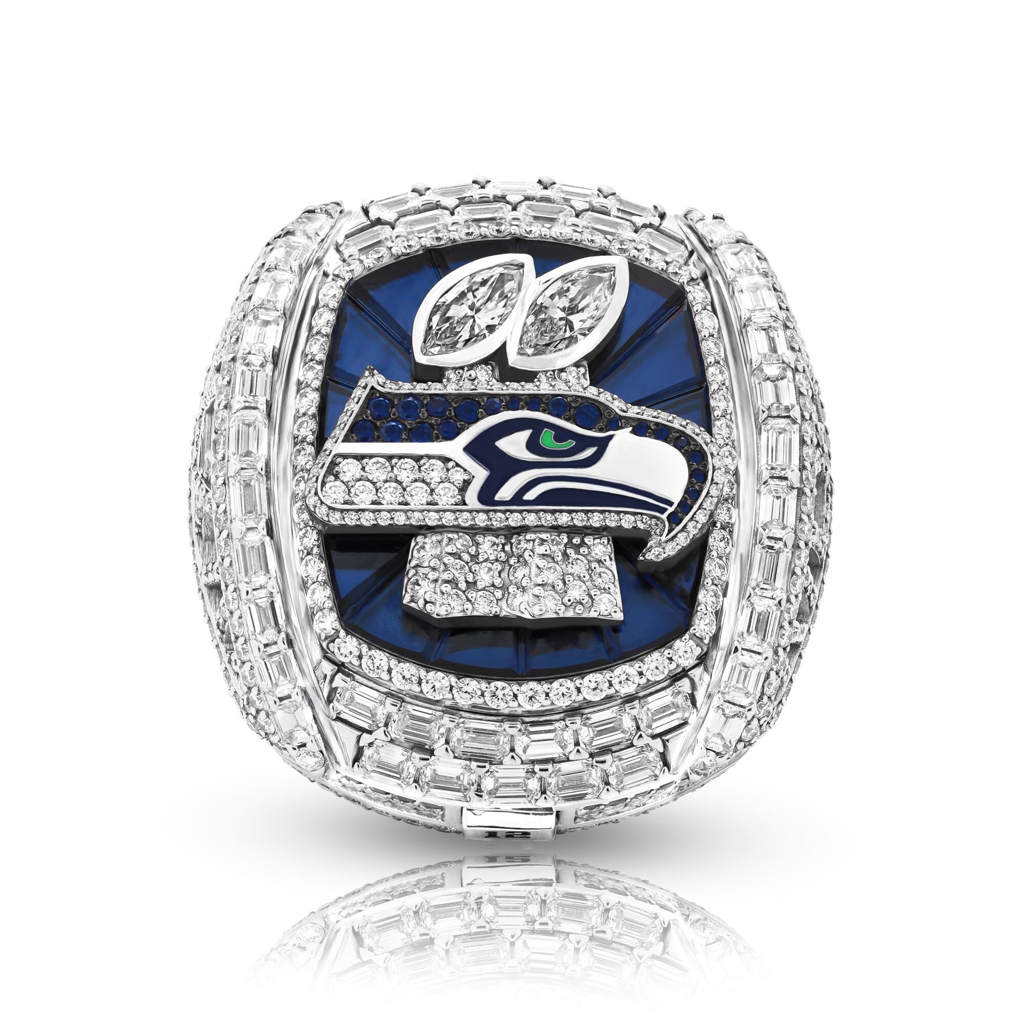 A look at the Seattle Seahawks' Super Bowl ring celebrating their 2025 season championship.
