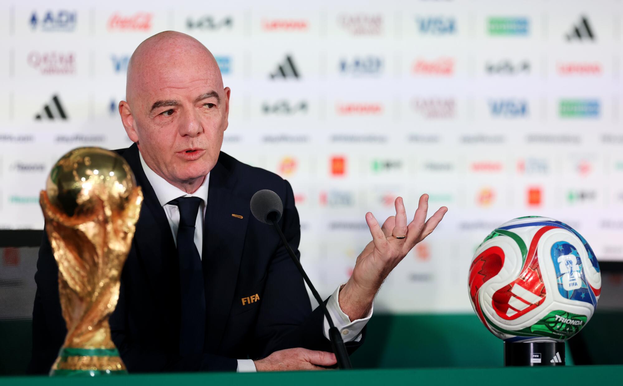 FIFA president Gianni Infantino speaks during a news conference on Wednesday before the start of the World Cup.