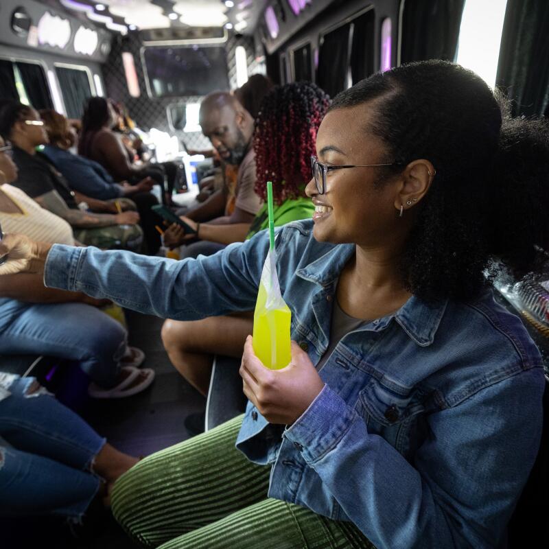 Travel influencer Anna Rice records herself while on Daisy's Black L.A. Food Tour.