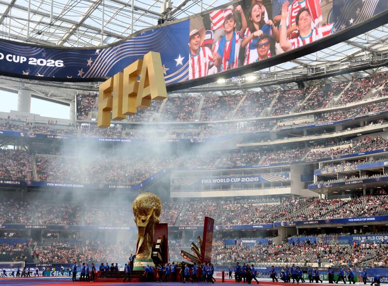 A stage is placed for the Opening Ceremony before the World Cup group stage match between United States and Paraguay.