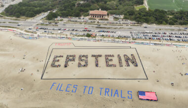 Banner of bodies on SF beach sends Trump a pointed birthday warning