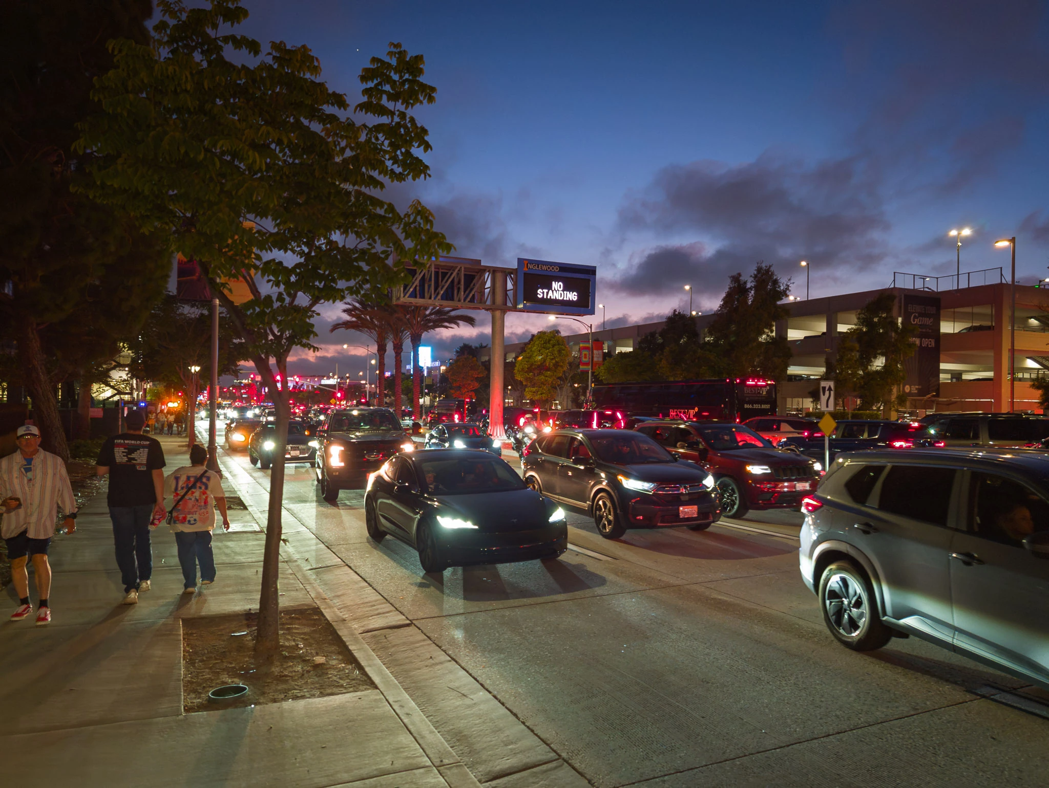 Traffic outside of SoFi Stadium on Century Boulevard during the World Cup
