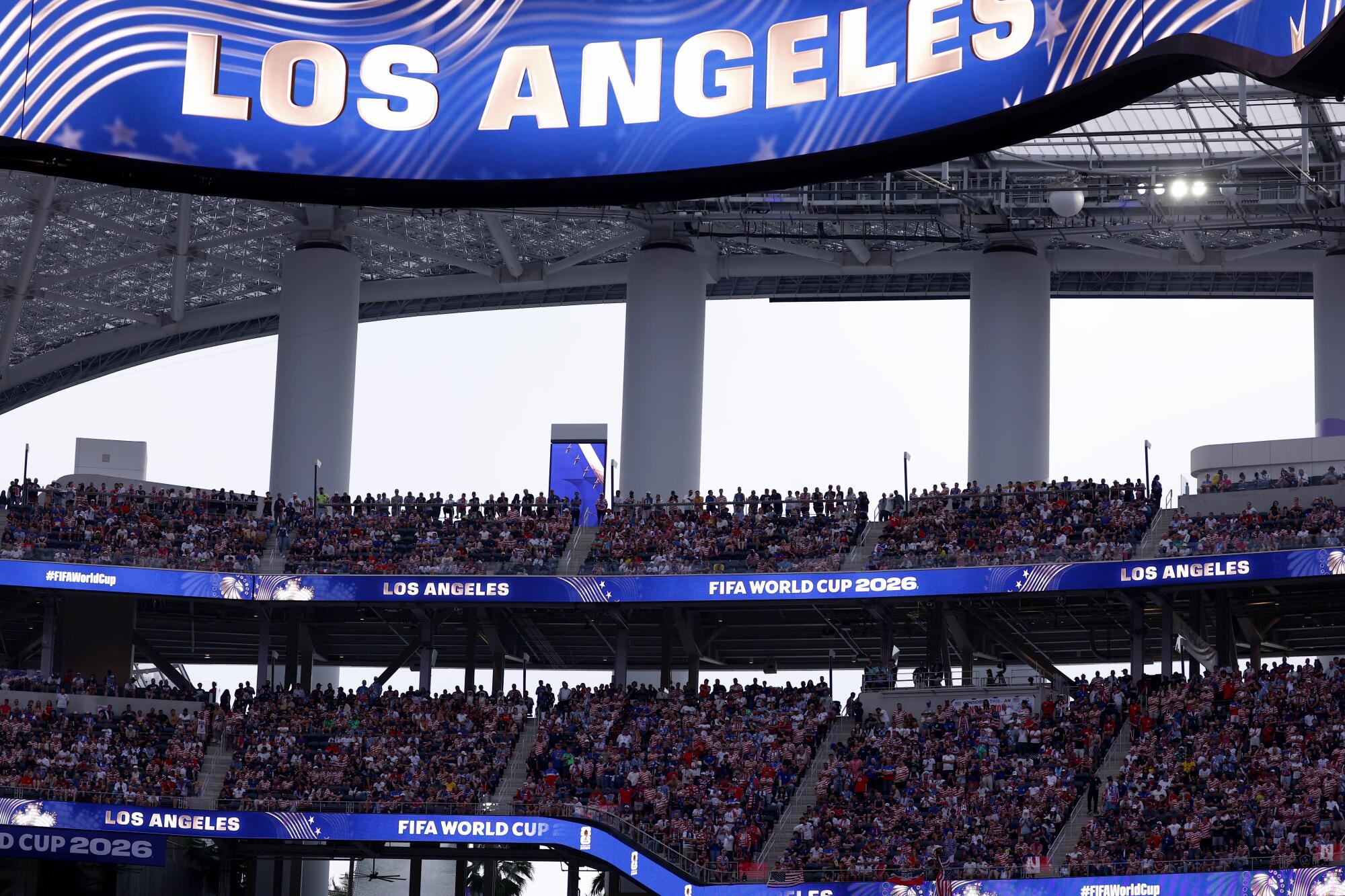 Fans pack SoFi Stadium during a World Cup match between the United States and Paraguay on June 12.
