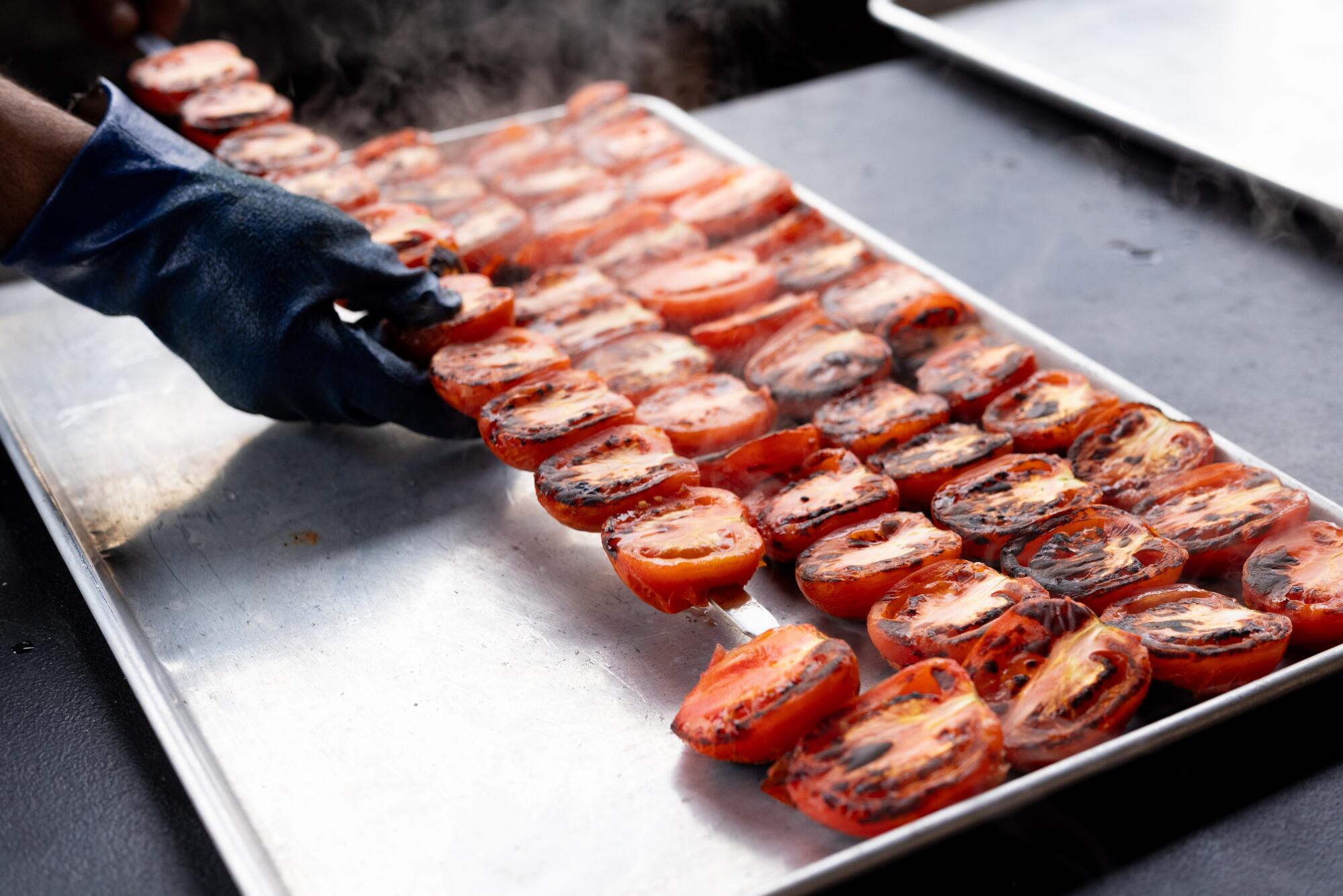 Grilled tomatoes at a wedding at the Landmark in Mission Hills. 