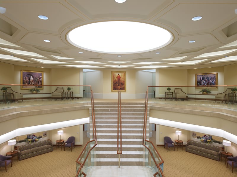 A staircase inside the San Diego California Temple.