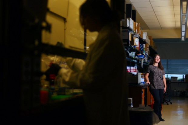 Dr. Christina Theodoris in a wet lab at Gladstone Institutes on Thursday, April 16, 2026, in San Francisco. Theodoris, a scientist at the biomedical research organization has created new AI model that speeds up aging cell research. (Aric Crabb/Bay Area News Group)