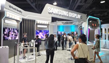 Visitors crowd the Samsung Display booth at AWE USA 2026 in Long Beach, Calif., Tuesday (local time). Courtesy of Samsung Display