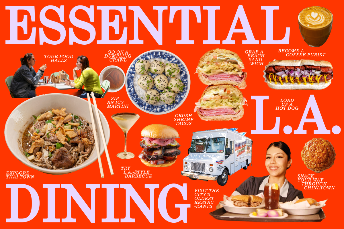Collage of foods over L.A. Dining typography