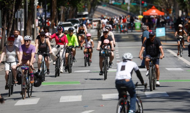 People ride south on South Market Street during Viva CalleSJ's "Greetings from San Jose" in downtown San Jose, Calif., on Sunday, June 14, 2026. (Nhat V. Meyer/Bay Area News Group)