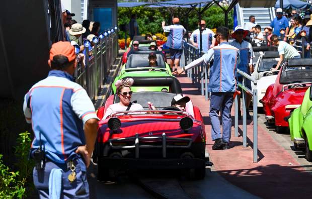 Disney employees operate Autopia at Tomorrowland inside Disneyland at the Disneyland Resort in Anaheim, CA, in 2024. (Photo by Jeff Gritchen, Orange County Register/SCNG)