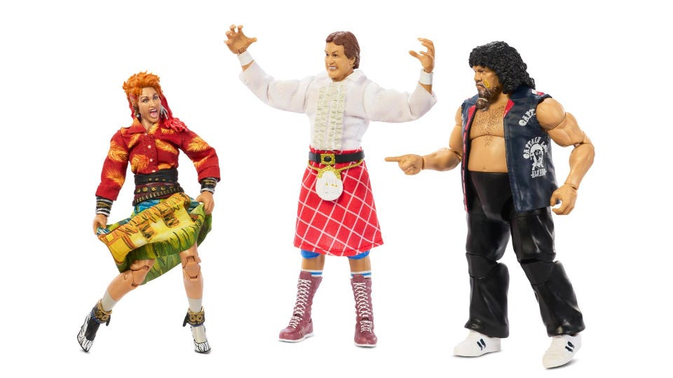 WWE Elite 3-Pack - Cyndi Lauper, "Rowdy" Roddy Piper and Captain Lou Albano.