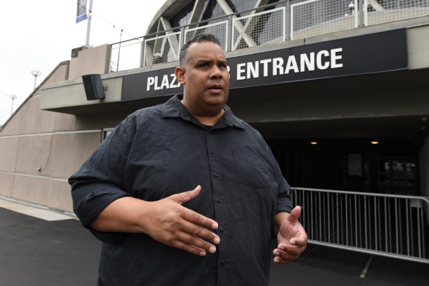 Ray Bobbitt, Founder of the African American Sports and Entertainment Group, is photographed in front of the Oakland Arena before the MLB game at the Coliseum in Oakland, Calif., on Thursday, Sept. 26, 2024. (Jose Carlos Fajardo/Bay Area News Group)