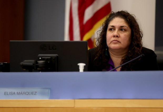 Alameda County District 2 Supervisor Elisa Marquez listens during an Alameda County Supervisor's Meeting at the Alameda County Administration Building in downtown Oakland, Calif., on Tuesday, Jan. 27, 2026. Public comment was held about the county's adoption of an anti-ICE ordinance and a regional response plan for future immigration raids. (Jane Tyska/Bay Area News Group)