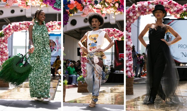 Models wearing designs, left to right, Brick House Accessories, On the Runway, and Proper Fashion walk the runway during a Bay Area Black Fashion Expo show to celebrate Juneteenth, Friday, June 19, 2026 in Emeryville, Calif. (D. Ross Cameron for the Bay Area News Group)