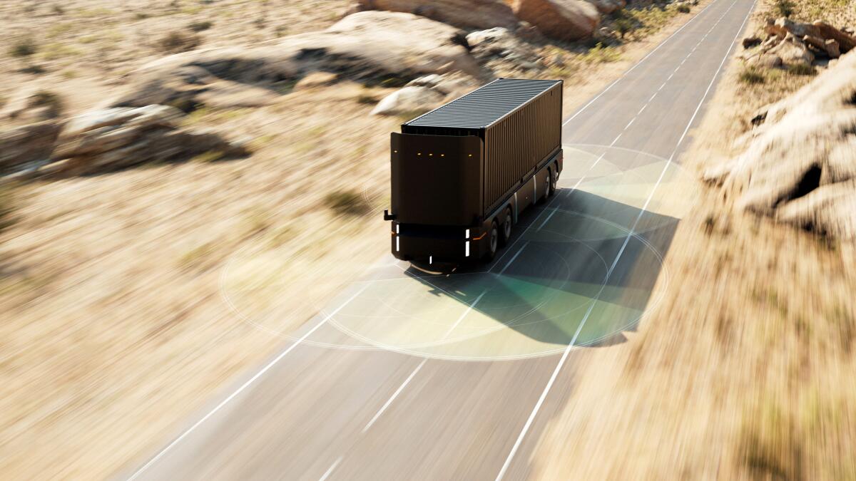 A rendering of the Humble Hauler, an electric, autonomous freight truck.