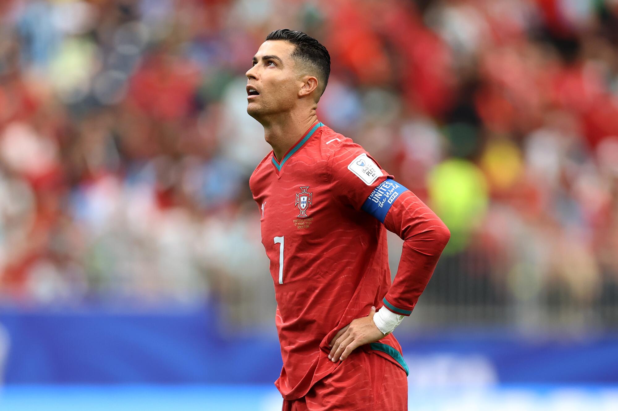Portugal's Cristiano Ronaldo walks on the field during a match against the Democratic Republic of the Congo on June 17.