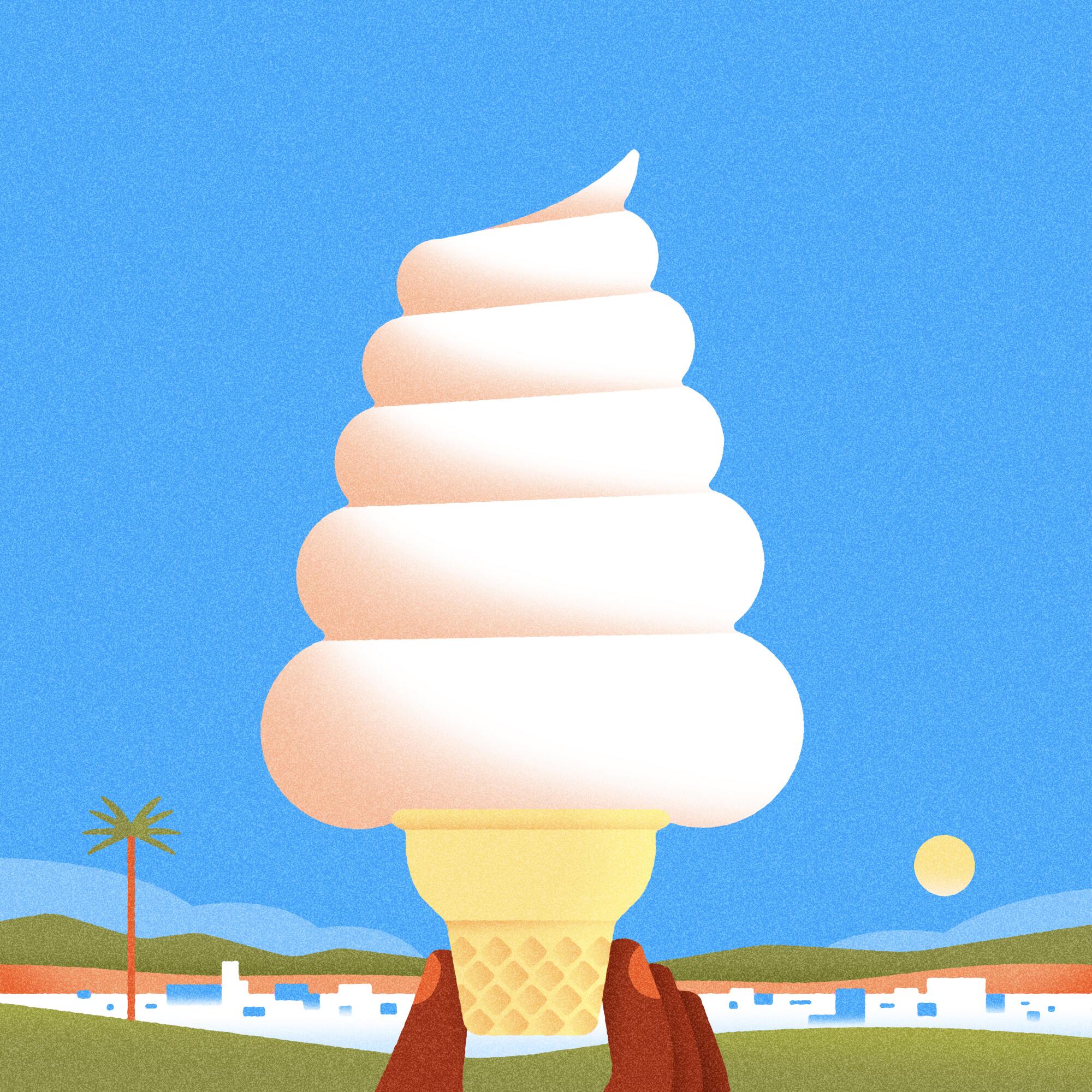 Illustration of Ice cream against sunny L.A.