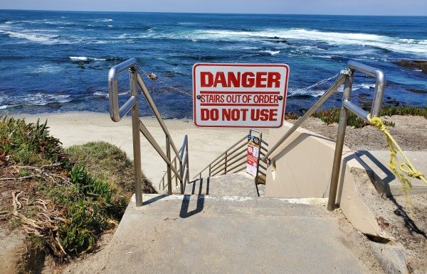 The beach access stairway at La Jolla's South Casa Beach has been closed since early 2024. (Ashley Mackin-Solomon)