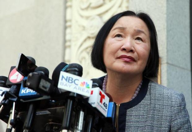 Oakland mayor Jean Quan addresses the media on Sunday's car accident at 26th and Market streets outside City Hall in Oakland, Calif., on Monday June 9, 2014. (Laura A. Oda/Bay Area News Group)