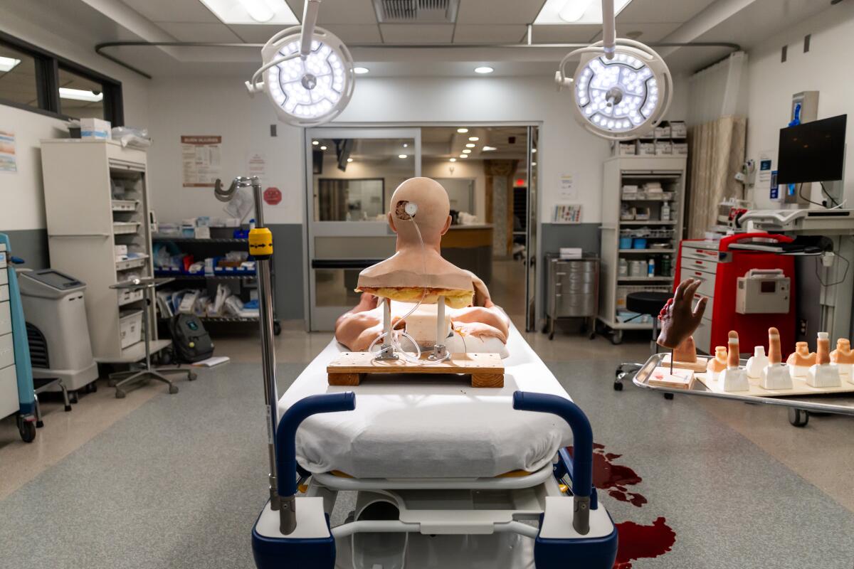 Realistic prosthetics are photographed on the set of HBO Max TV hospital drama, "The Pitt,"