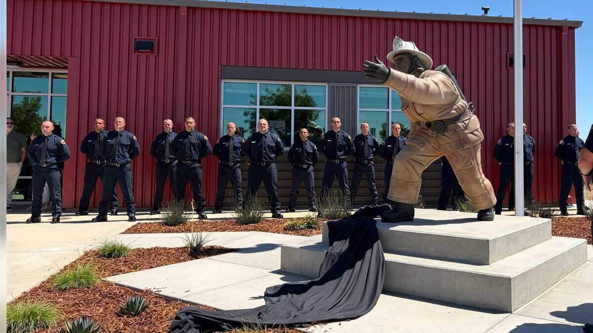 A new Sacramento Metropolitan Fire District training facility opened Thursday, June 25, 2026 in Rancho Cordova. At the entrance of the facility is a bronze statue of a firefighter, part of the Holding the Line Memorial installation formerly found in Capitol Park.