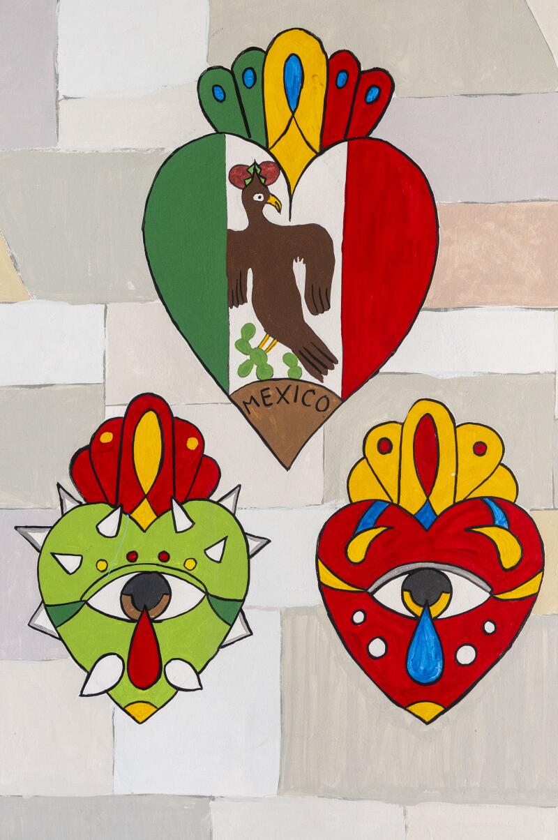 Details of a mural made by local students and families at elementary school Luis Donaldo Colosio Murrieta