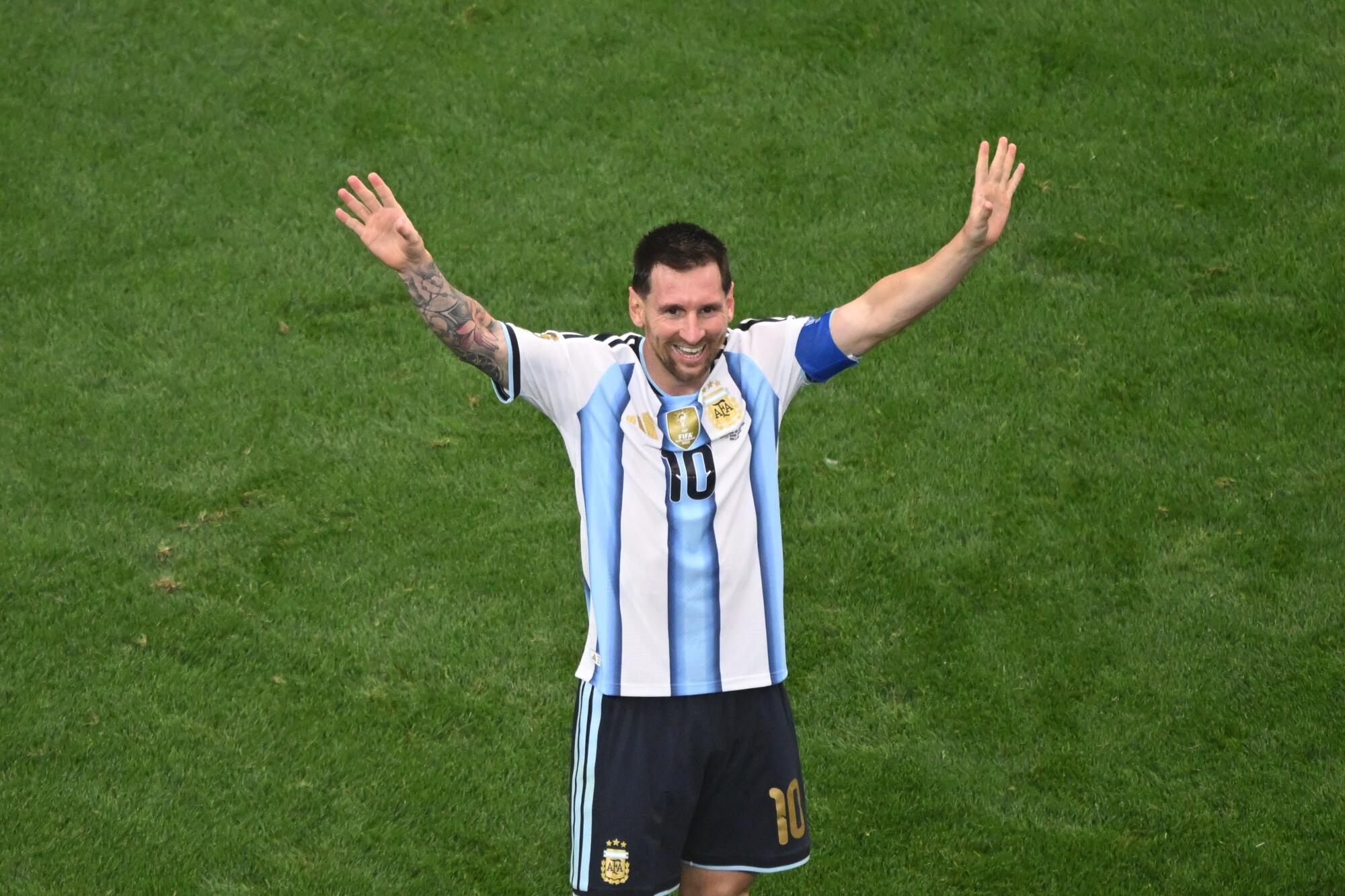 Lionel Messi celebrates after Argentina's win over Austria on June 22.