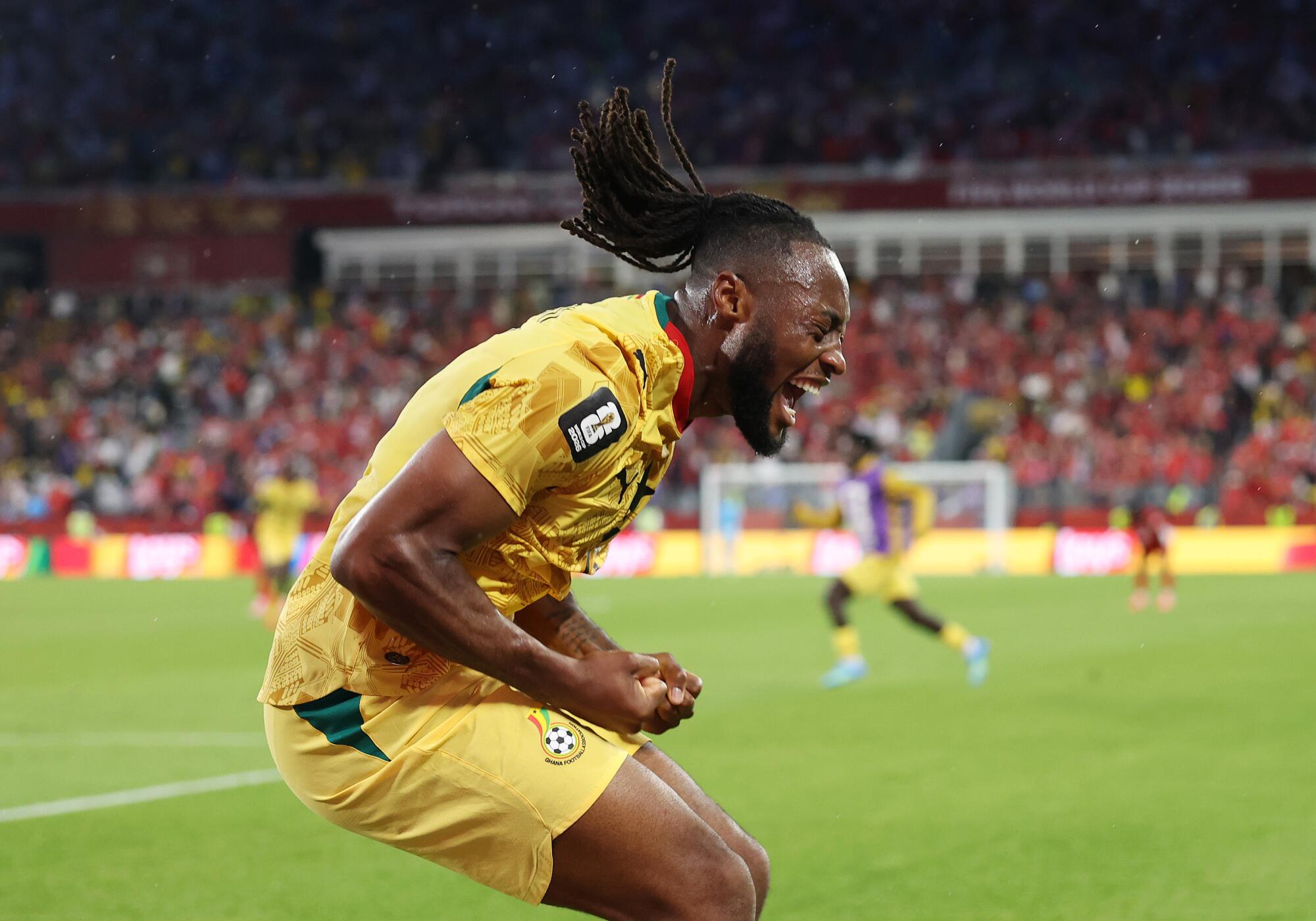 Ghana's Antoine Semenyo celebrates a goal against Panama at the World Cup on June 17.