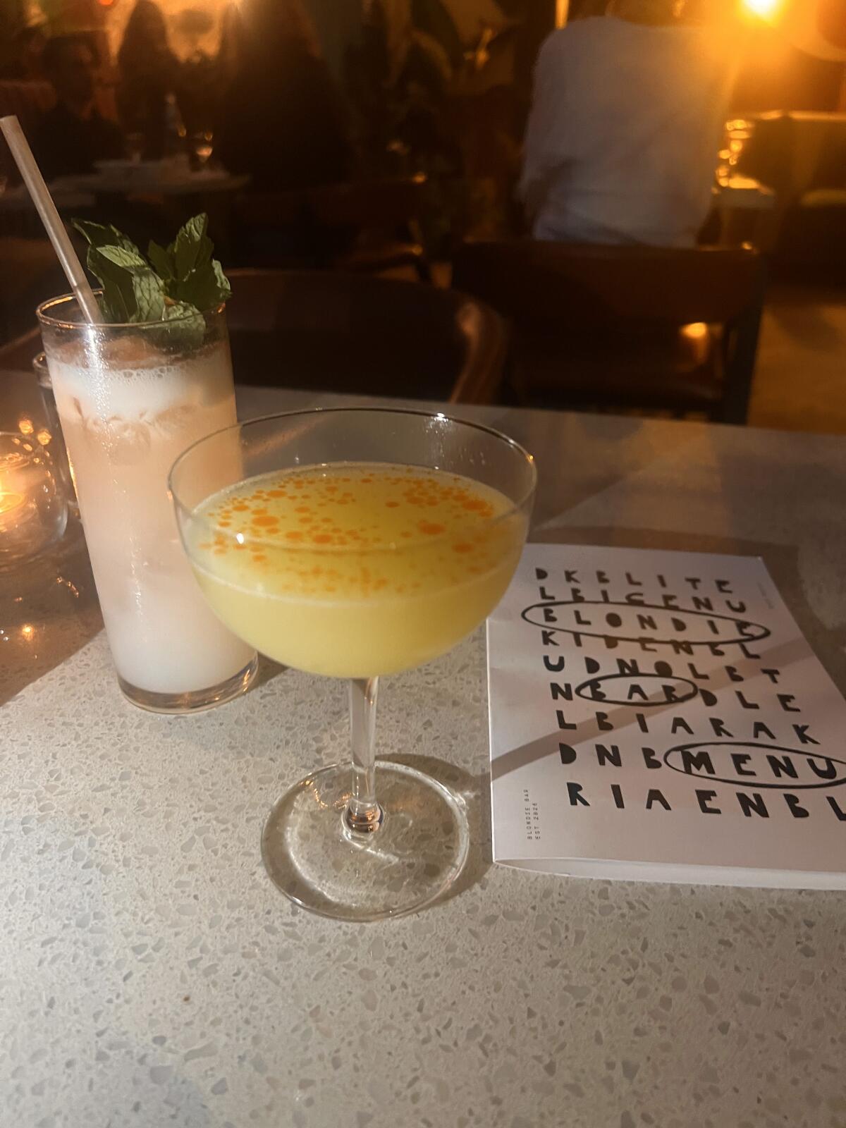 Cocktails at Blondie, a new rooftop bar in West Hollywood.