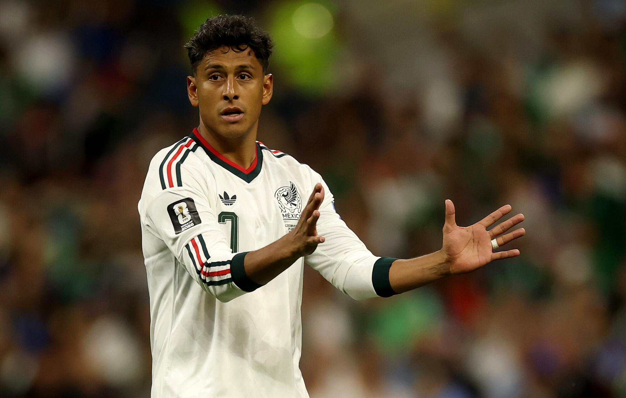 Mexico's Luis Romo gestures during a win over Czechia at the World Cup on June 24.