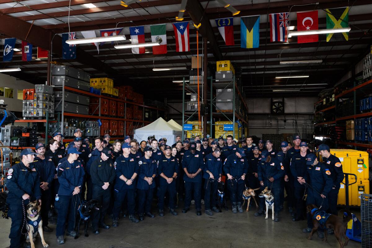 Members of the County of Los Angeles Fire Department's international urban search and rescue team.