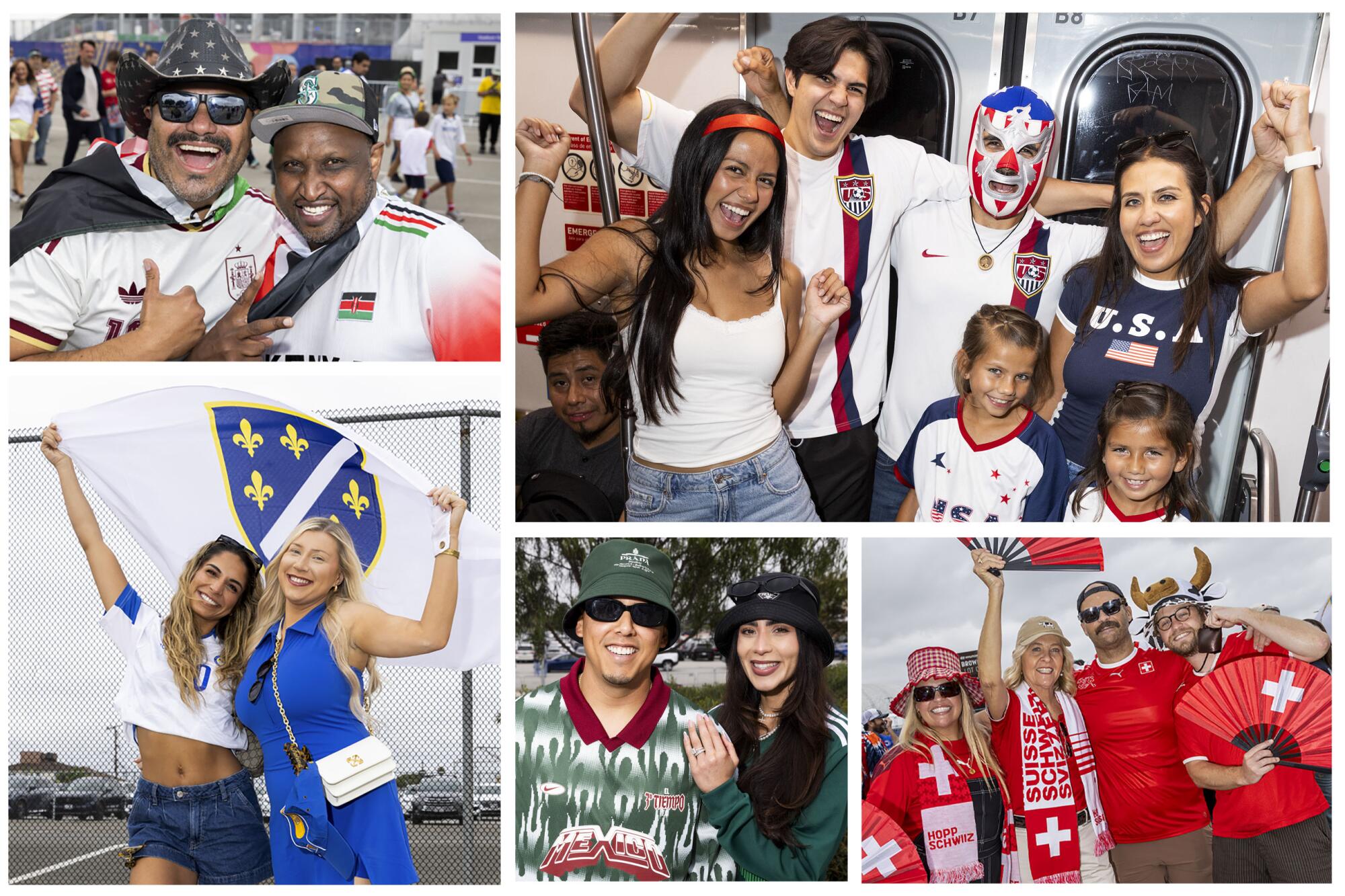 Collage of photos for fans that attended World Cup games at SoFi Stadium.